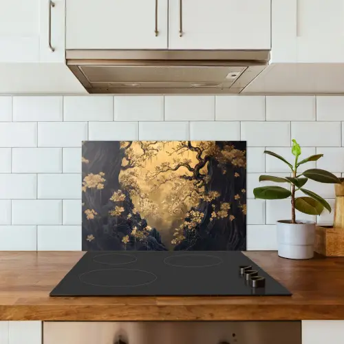 Bloemen - Takken - Goud - Sierlijk keuken achterwand spatscherm klein -sfeer2