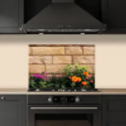 Bloemen - Bakstenen - Kleurrijk keuken achterwand spatscherm klein -sfeer1