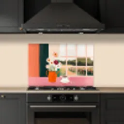 Bloemen - Koffie - Raam keuken achterwand spatscherm klein -sfeer1