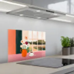 Bloemen - Koffie - Raam keuken achterwand spatscherm klein -3d_schuin