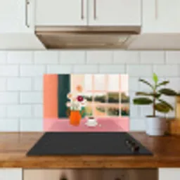 Bloemen - Koffie - Raam keuken achterwand spatscherm klein -sfeer2