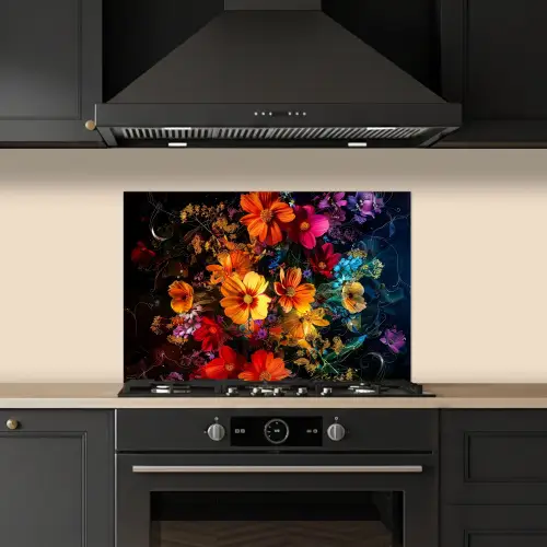 Bloemen - Kleurrijk - Zwart keuken achterwand spatscherm klein -sfeer1