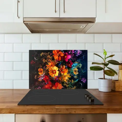 Bloemen - Kleurrijk - Zwart keuken achterwand spatscherm klein -sfeer2