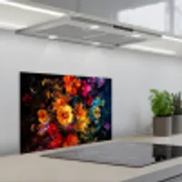 Bloemen - Kleurrijk - Zwart keuken achterwand spatscherm klein -3d_schuin
