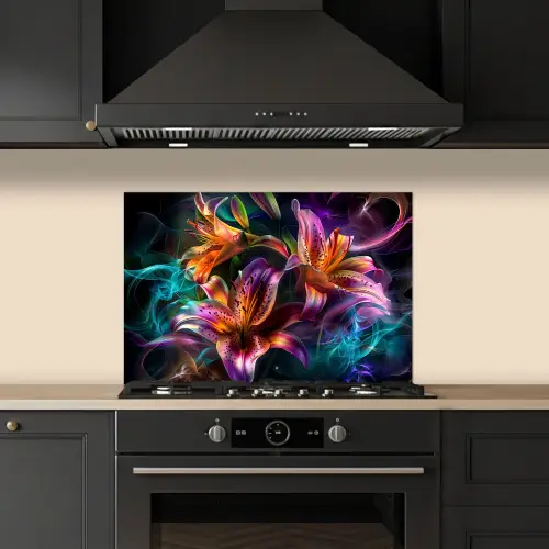 Bloemen - Kleurrijk - Zwart - Kunst keuken achterwand spatscherm klein -sfeer1