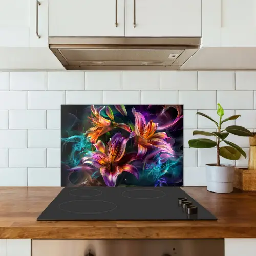 Bloemen - Kleurrijk - Zwart - Kunst keuken achterwand spatscherm klein -sfeer2