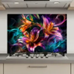 Bloemen - Kleurrijk - Zwart - Kunst keuken achterwand spatscherm klein -3d_website