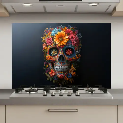 Bloemen - Kleurrijk - Schedel keuken achterwand spatscherm klein -3d_website