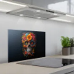 Bloemen - Kleurrijk - Schedel keuken achterwand spatscherm klein -3d_schuin