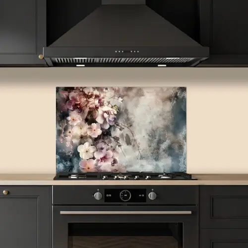 Bloemen - Beton - Grijs - Flora keuken achterwand spatscherm klein -sfeer1