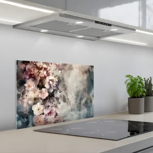 Bloemen - Beton - Grijs - Flora keuken achterwand spatscherm klein -3d_schuin