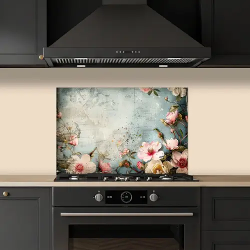 Bloemen - Beton - Grijs - Natuur keuken achterwand spatscherm klein -sfeer1