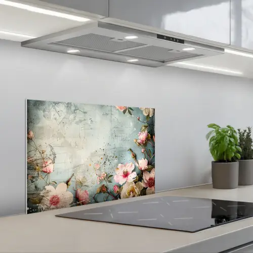 Bloemen - Beton - Grijs - Natuur keuken achterwand spatscherm klein -3d_schuin
