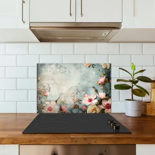Bloemen - Beton - Grijs - Natuur keuken achterwand spatscherm klein -sfeer2