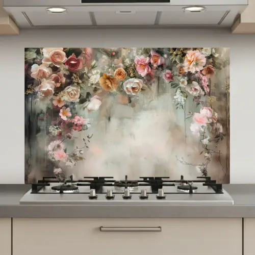 Bloemen - Beton - Rozen - Grijs keuken achterwand spatscherm klein -3d_website