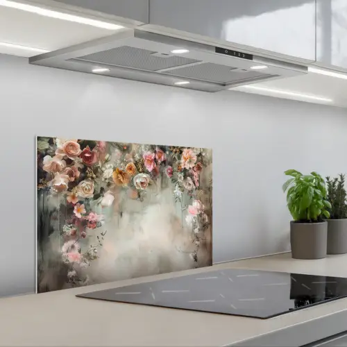 Bloemen - Beton - Rozen - Grijs keuken achterwand spatscherm klein -3d_schuin
