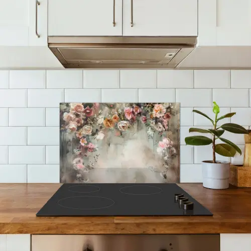 Bloemen - Beton - Rozen - Grijs keuken achterwand spatscherm klein -sfeer2