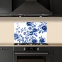 Bloemen - Delfts blauw - Kunst - Wit keuken achterwand spatscherm klein -sfeer1