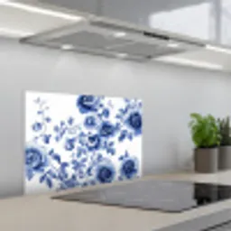 Bloemen - Delfts blauw - Kunst - Wit keuken achterwand spatscherm klein -3d_schuin