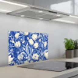 Bloemen - Delfts Blauw - Patroon - Tulp keuken achterwand spatscherm klein -3d_schuin