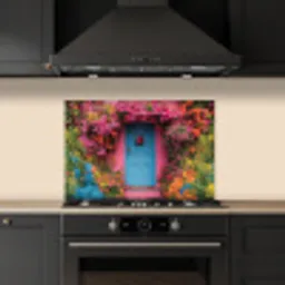 Bloemen - Deur - Roze keuken achterwand spatscherm klein -sfeer1