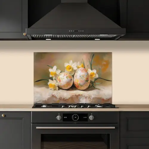 Bloemen - Eieren - Geschilderd keuken achterwand spatscherm klein -sfeer1
