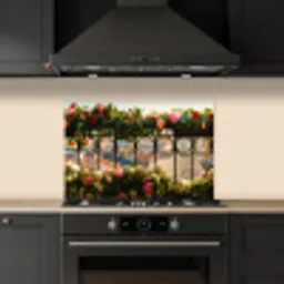 Bloemen - Hek - Stadszicht - Zomer keuken achterwand spatscherm klein -sfeer1
