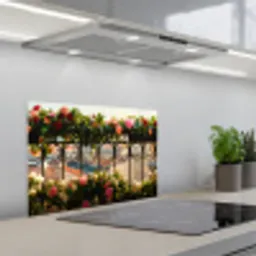 Bloemen - Hek - Stadszicht - Zomer keuken achterwand spatscherm klein -3d_schuin