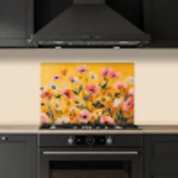 Bloemen - Veld - Geel keuken achterwand spatscherm klein -sfeer1