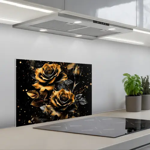 Bloemen - Goud - Zwart - Kunst keuken achterwand spatscherm klein -3d_schuin