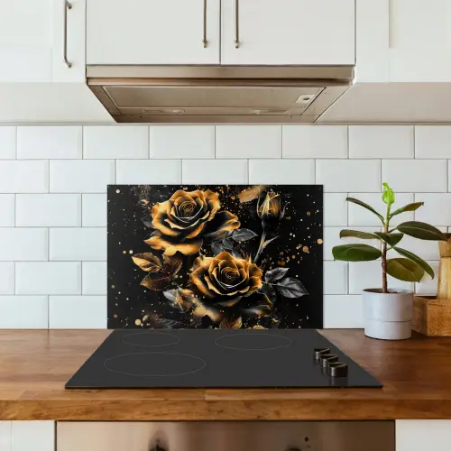 Bloemen - Goud - Zwart - Kunst keuken achterwand spatscherm klein -sfeer2