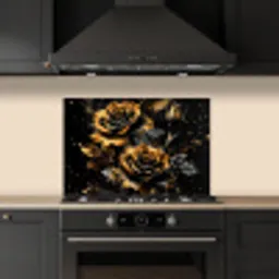 Bloemen - Goud - Zwart - Kunst keuken achterwand spatscherm klein -sfeer1