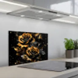 Bloemen - Goud - Zwart - Kunst keuken achterwand spatscherm klein -3d_schuin