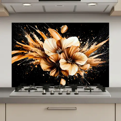 Bloemen - Goud - Graffiti - Zwart - Abstract keuken achterwand spatscherm klein -3d_website