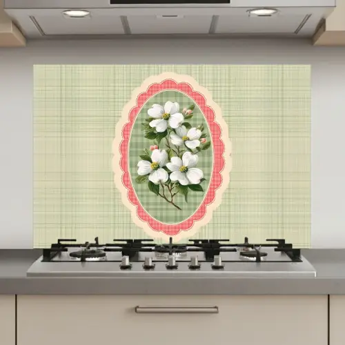 Bloemen - Illustratie - Geruit - Groen keuken achterwand spatscherm klein -3d_website