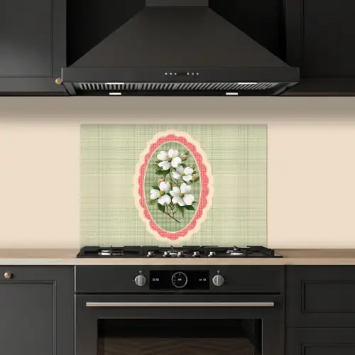Bloemen - Illustratie - Geruit - Groen keuken achterwand spatscherm klein -sfeer1