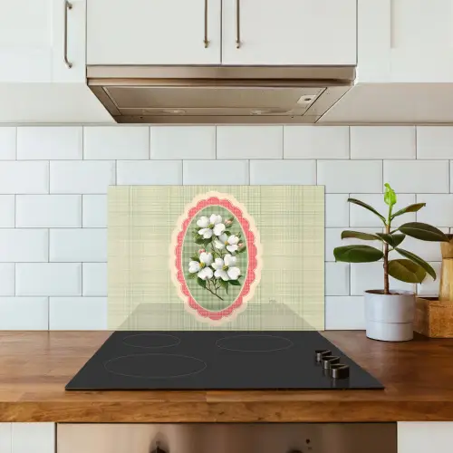 Bloemen - Illustratie - Geruit - Groen keuken achterwand spatscherm klein -sfeer2