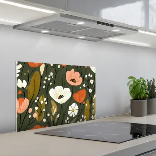 Bloemen - Illustratie - Groen keuken achterwand spatscherm klein -3d_schuin