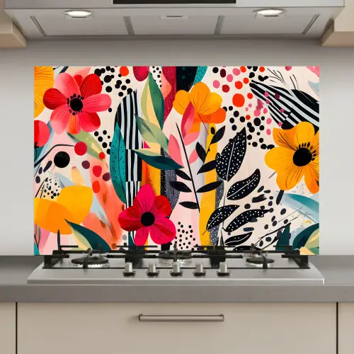 Bloemen - Bladeren - Abstract - Kleurrijk keuken achterwand spatscherm klein -3d_website