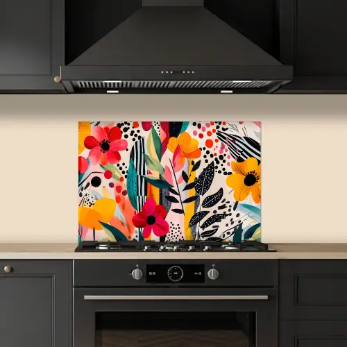 Bloemen - Bladeren - Abstract - Kleurrijk keuken achterwand spatscherm klein -sfeer1