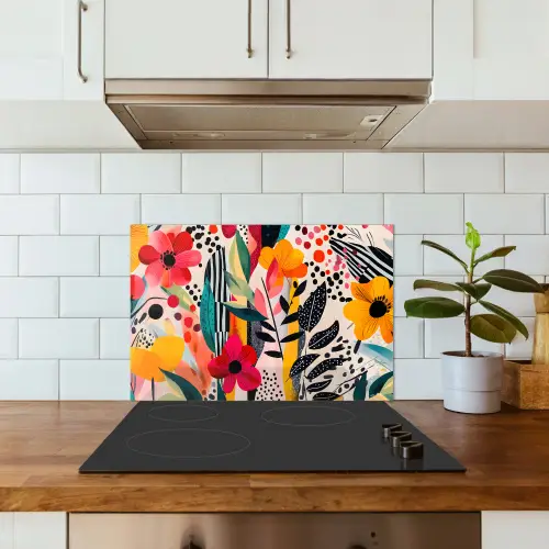 Bloemen - Bladeren - Abstract - Kleurrijk keuken achterwand spatscherm klein -sfeer2