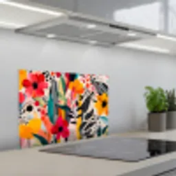Bloemen - Bladeren - Abstract - Kleurrijk keuken achterwand spatscherm klein -3d_schuin
