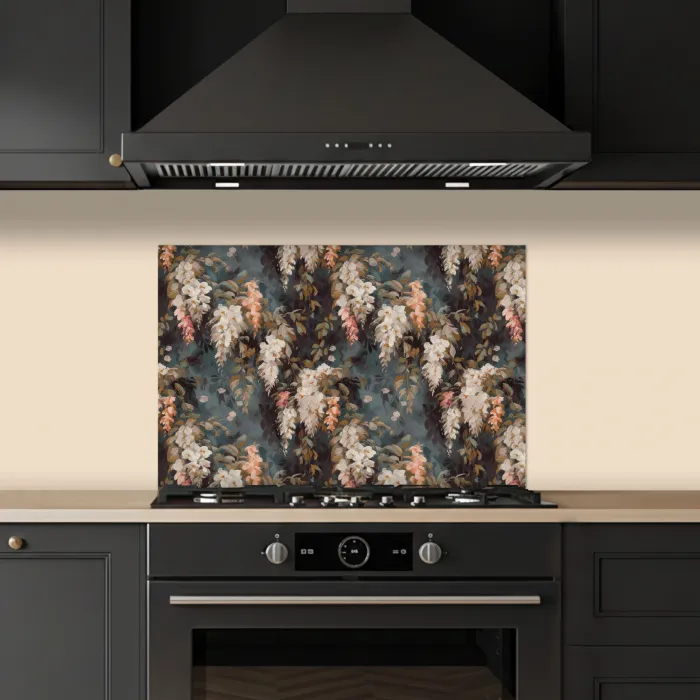 Bloemen - Bladeren - Donker - Patroon keuken achterwand spatscherm klein 900 -sfeer1