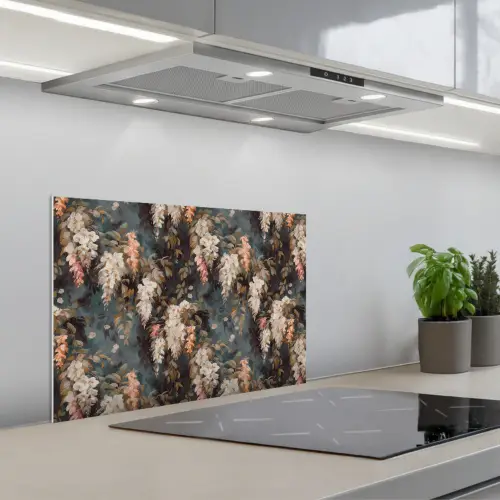 Bloemen - Bladeren - Donker - Patroon keuken achterwand spatscherm klein 900 -3d_schuin