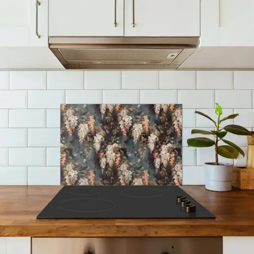 Bloemen - Bladeren - Donker - Patroon keuken achterwand spatscherm klein 900 -sfeer2