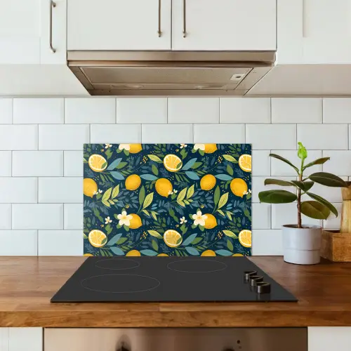 Bloemen - Bladeren - Citroenen - Blauw keuken achterwand spatscherm klein 900 -sfeer2
