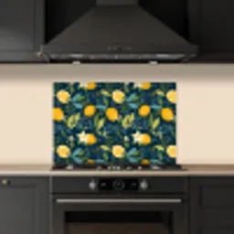 Bloemen - Bladeren - Citroenen - Blauw keuken achterwand spatscherm klein 900 -sfeer1