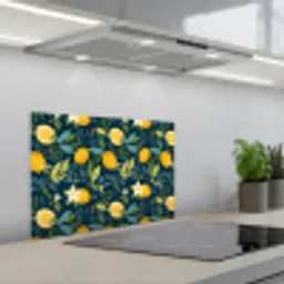 Bloemen - Bladeren - Citroenen - Blauw keuken achterwand spatscherm klein 900 -3d_schuin
