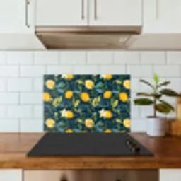 Bloemen - Bladeren - Citroenen - Blauw keuken achterwand spatscherm klein 900 -sfeer2