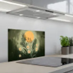 Bloemen - Bladeren - Zon - Groen keuken achterwand spatscherm klein -3d_schuin